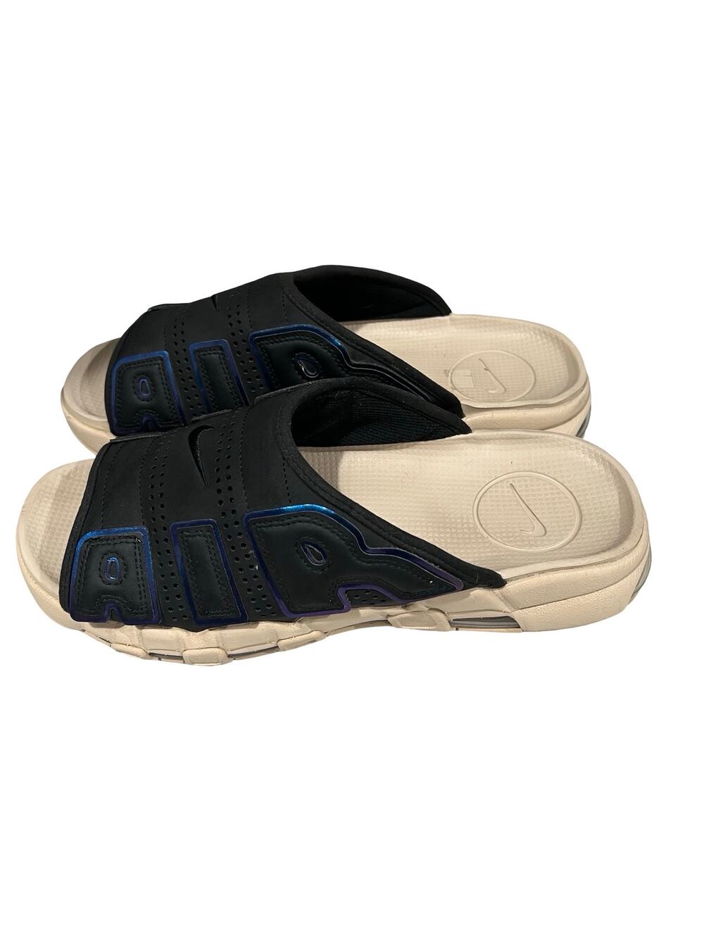 Nike Air More Uptempo Slides Mens 13 Black Sanddrift Iridescent Sandals FB7799